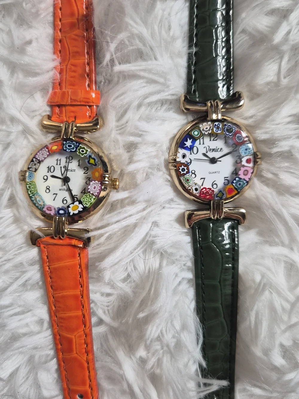 Womens Venice Watch Bundle Duo Set Green Orange Band Gold Tone Art And Glass Art